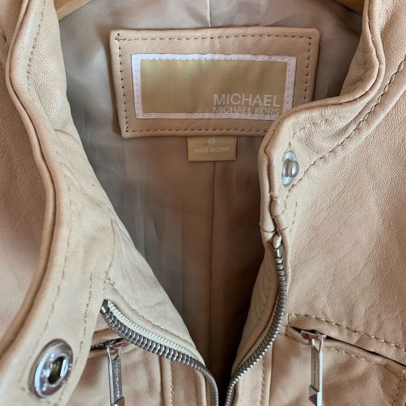 Michael Kors Taupe Leather Jacket Moto Jacket - Picture 6 of 8